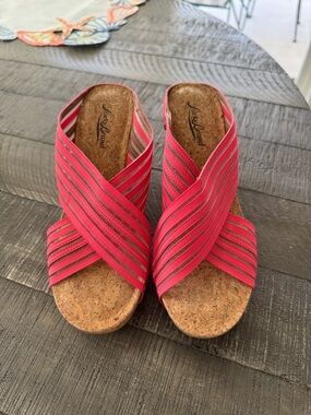 Lucky Brand Pink Crisscross Cork Wedge Sandal